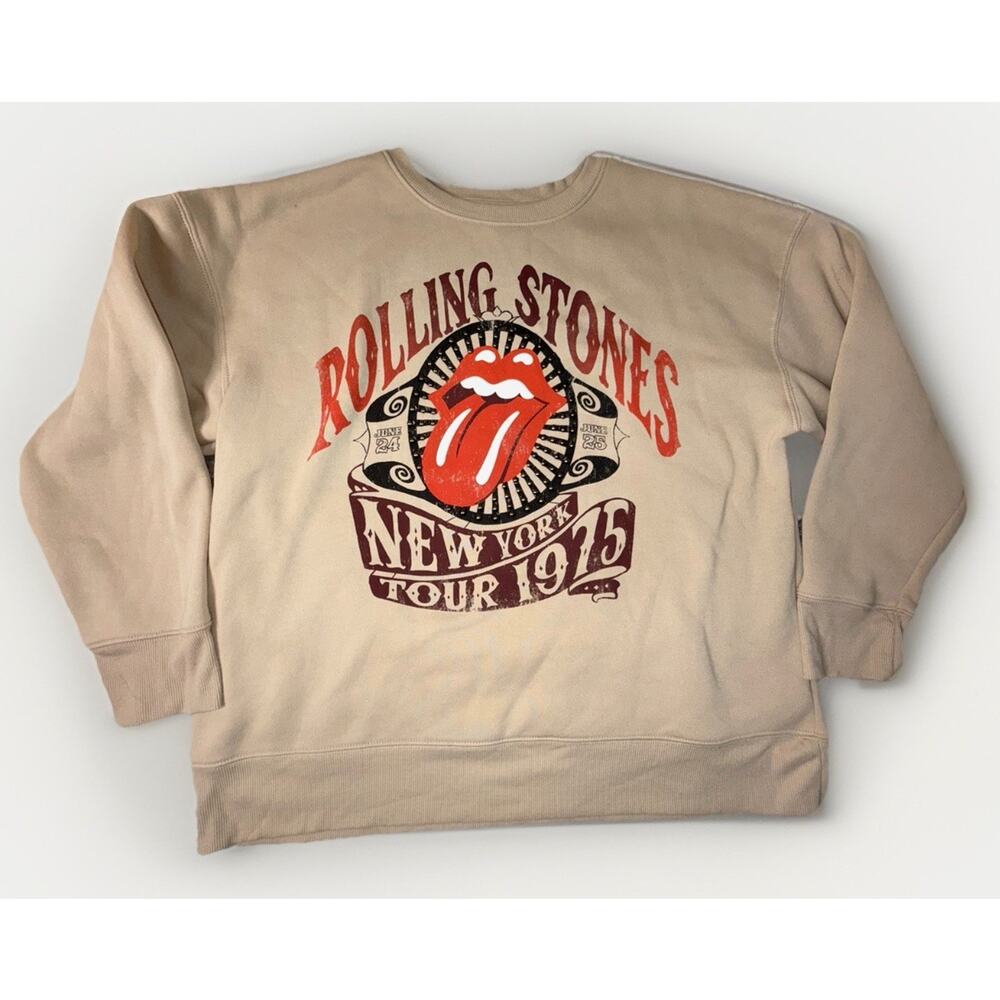 Rolling Stones‎ NYC World Tour 1975 Hoodie Studded Tongue Tan Womens S